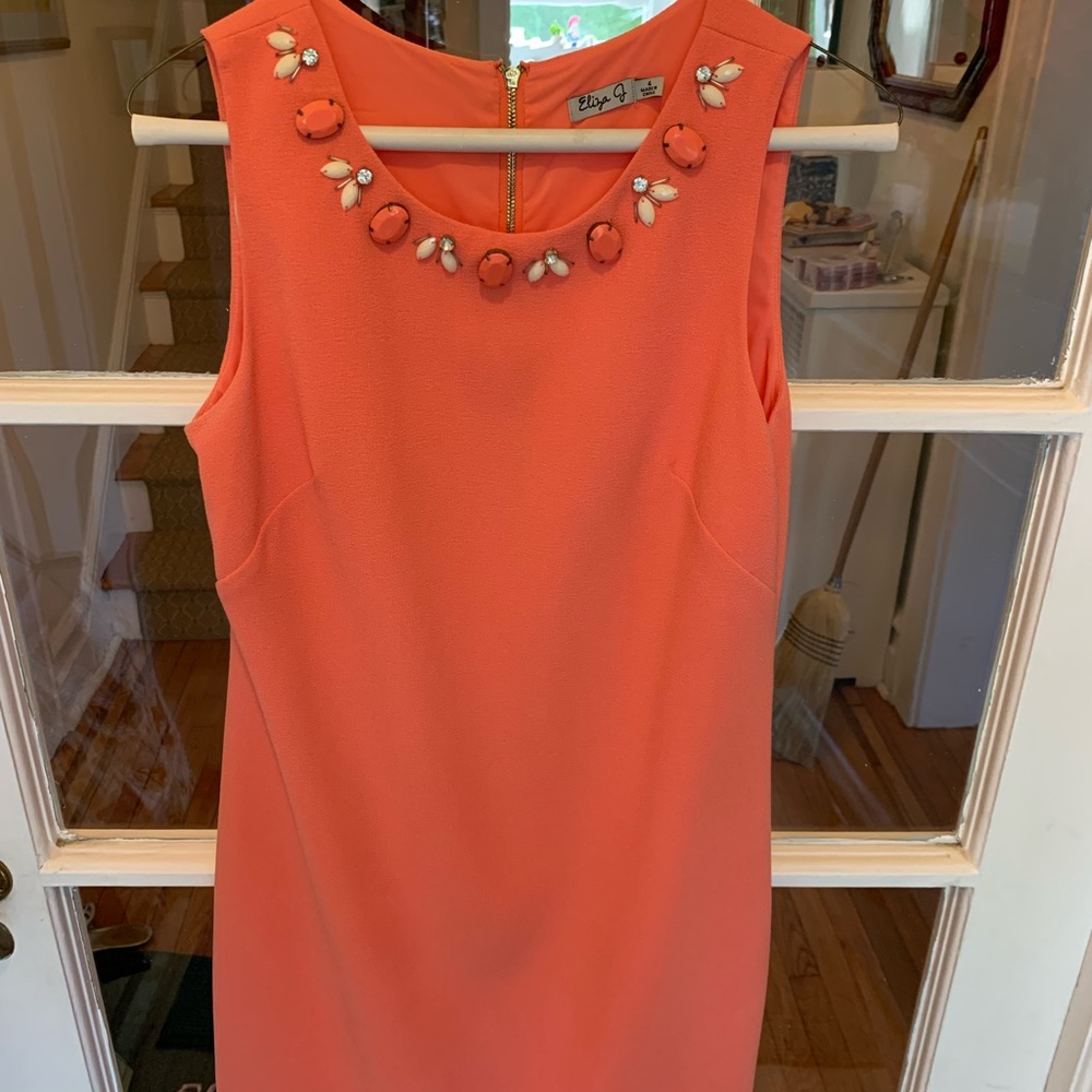 Eliza J coral cocktail dress with beaded neckline